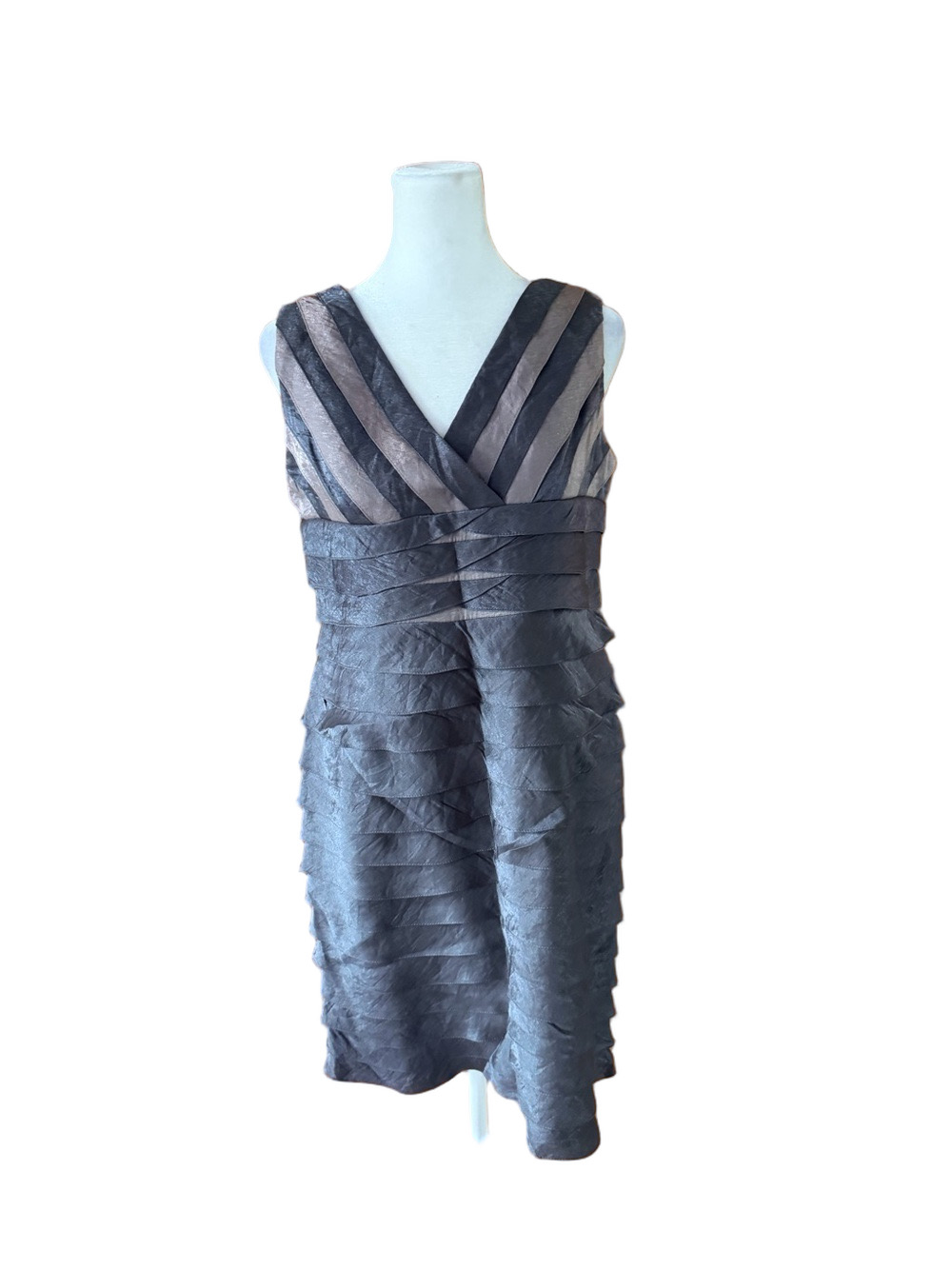 BNWT Adrianna Papell Charcoal Gray Textured V-Neck Midi Dress